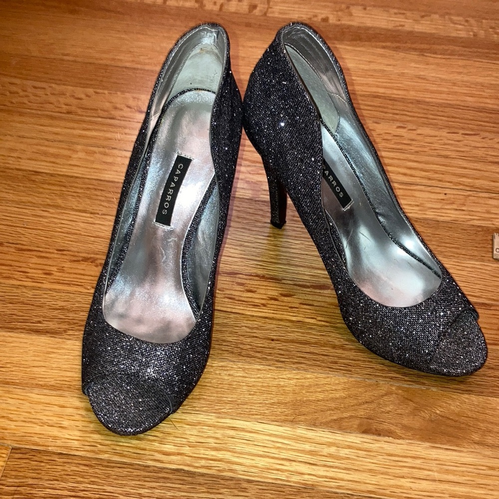 Sparkling silver heels. Worn once for formal.